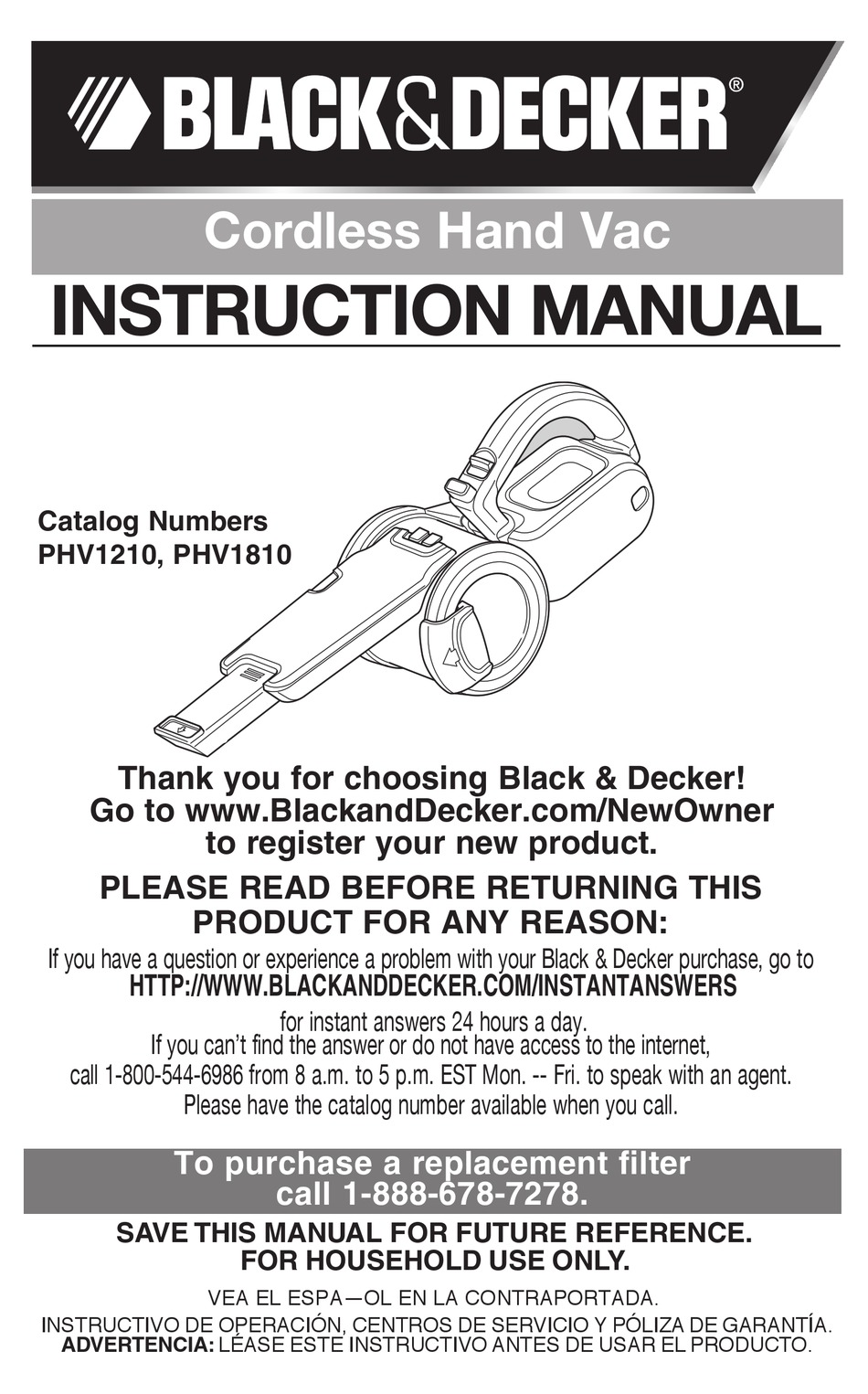 BLACK AND DECKER HHVK320J Cordless Vacuum Instruction Manual