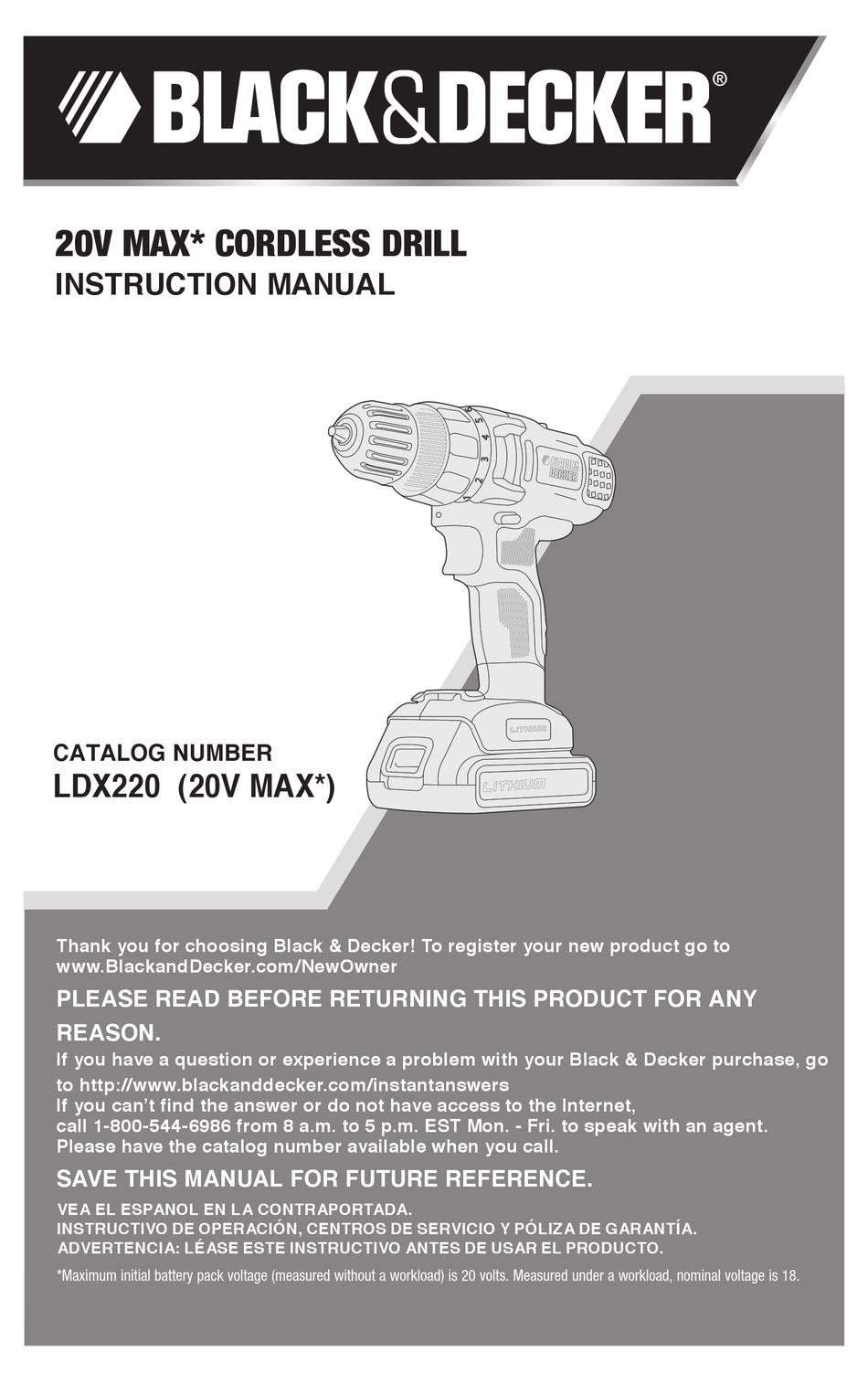 Operating Instructions - Black & Decker LDX220 Instruction Manual