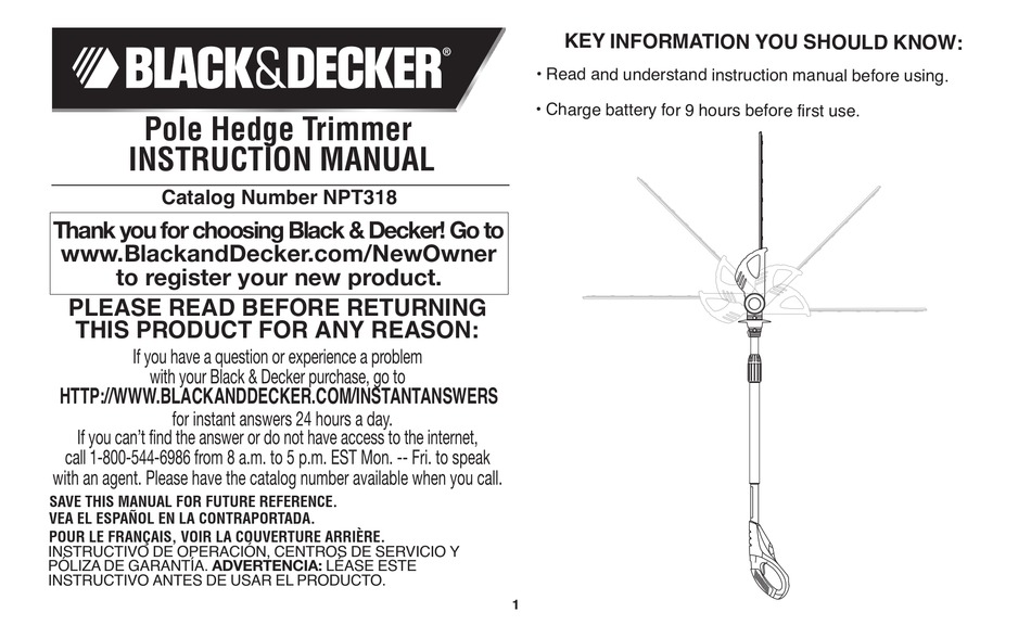 Black & Decker NPT318 18-Volt Cordless Electric Pole Hedge Trimmer in 2023