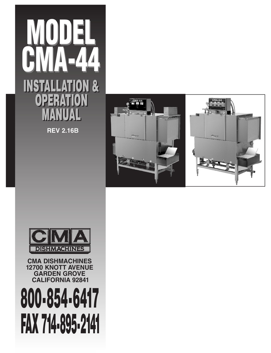 CMA DISHMACHINES CMA44 L.T. INSTALLATION & OPERATION MANUAL Pdf Download ManualsLib