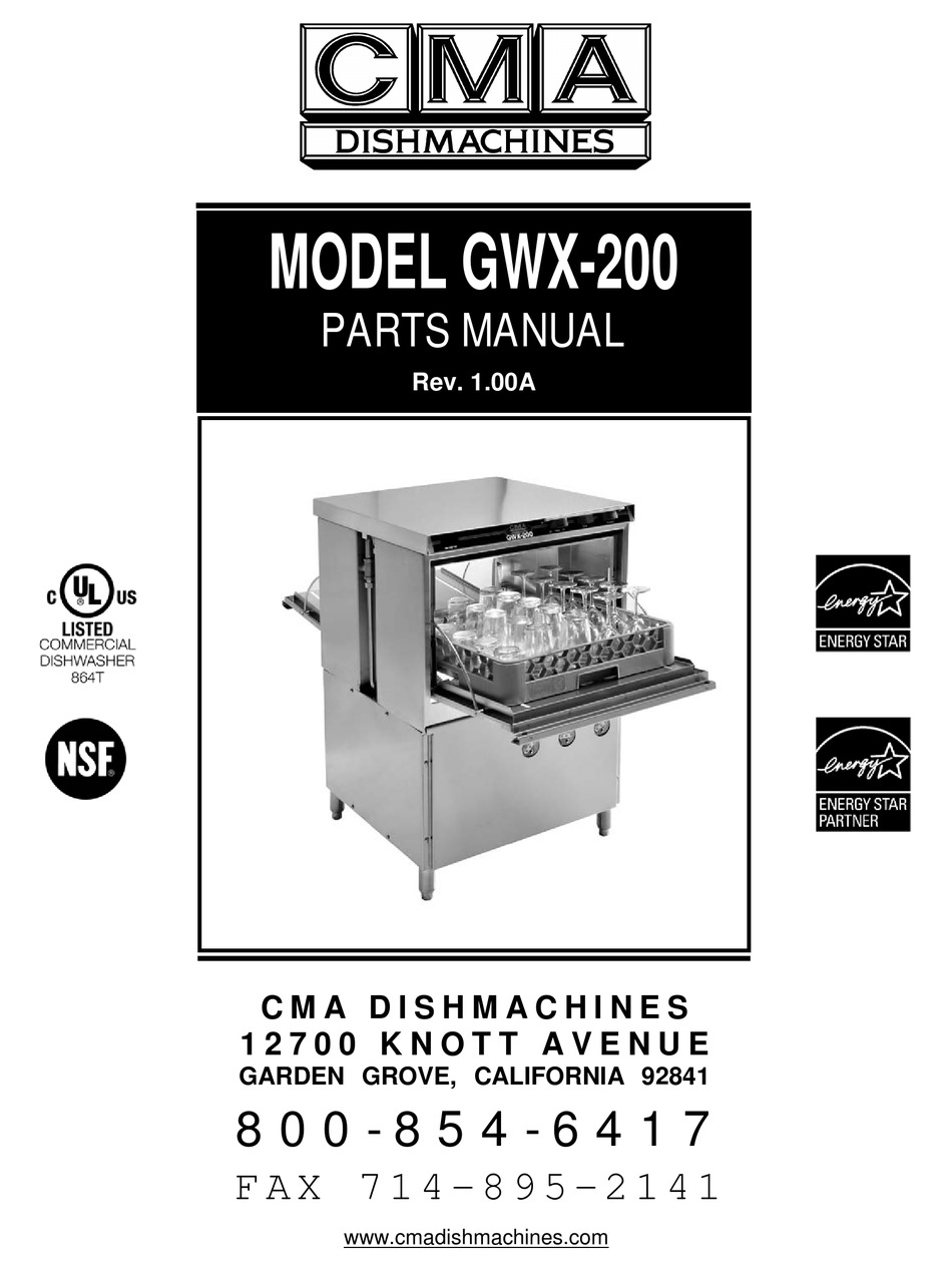 CMA DISHMACHINES GWX200 PARTS MANUAL Pdf Download ManualsLib