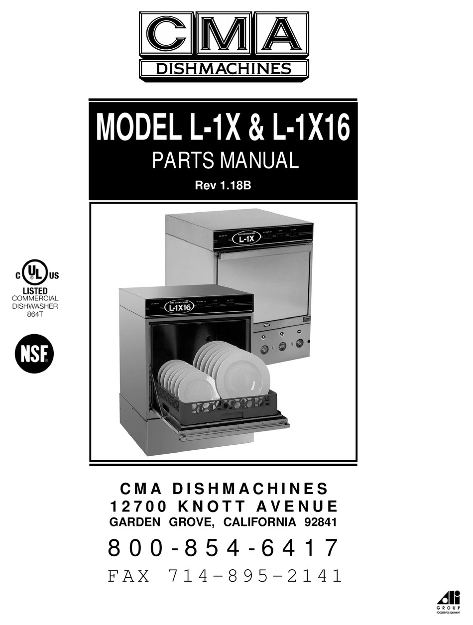 CMA DISHMACHINES L-1X PARTS MANUAL Pdf Download | ManualsLib