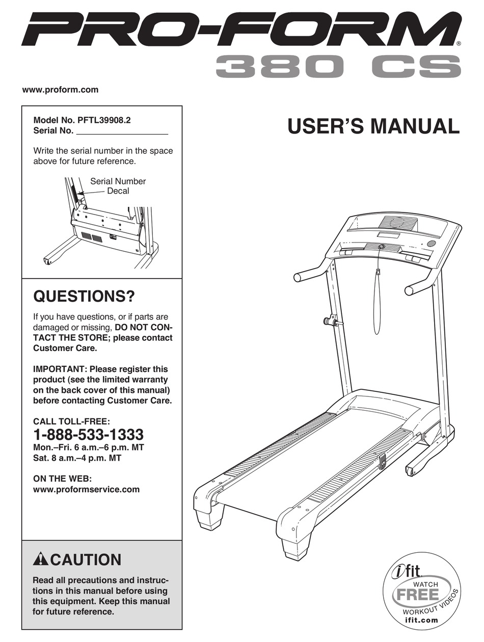 PRO-FORM 380 CS TREADMILL MANUAL Pdf Download | ManualsLib