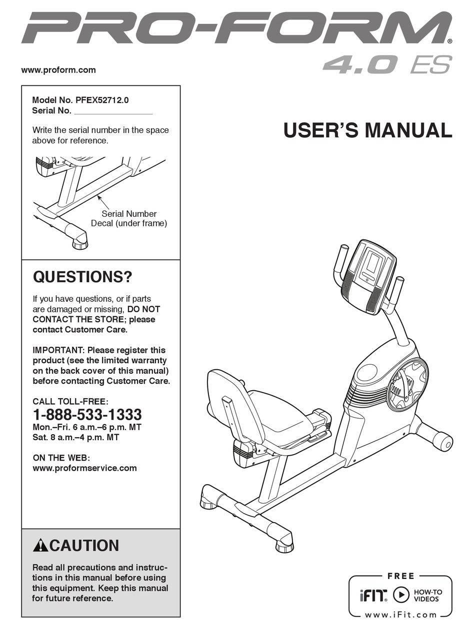Pro Form Sr30 Deminsions : Pro Form Exercise Bikes - Serial number decal user's manual sears ...