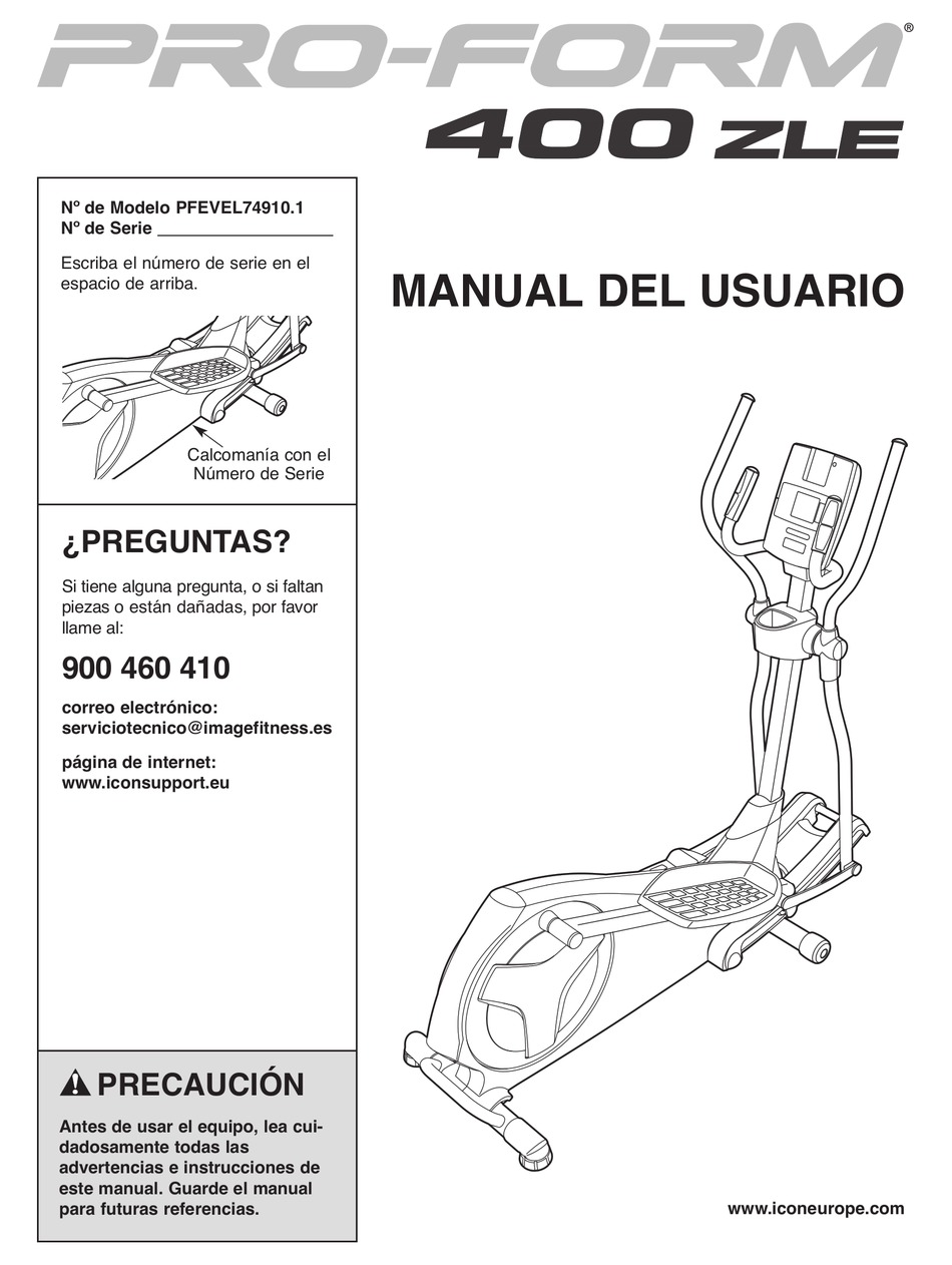 PROFORM 400 ZLE ELLIPTICAL MANUAL DEL USUARIO Pdf Download ManualsLib