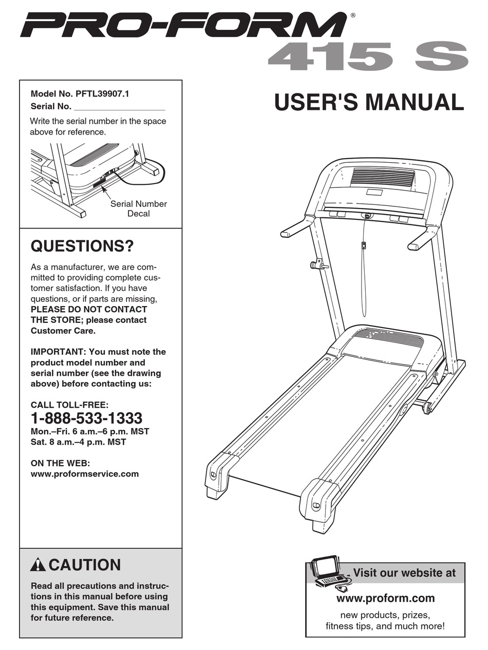 Proform pro 4500 online treadmill manual