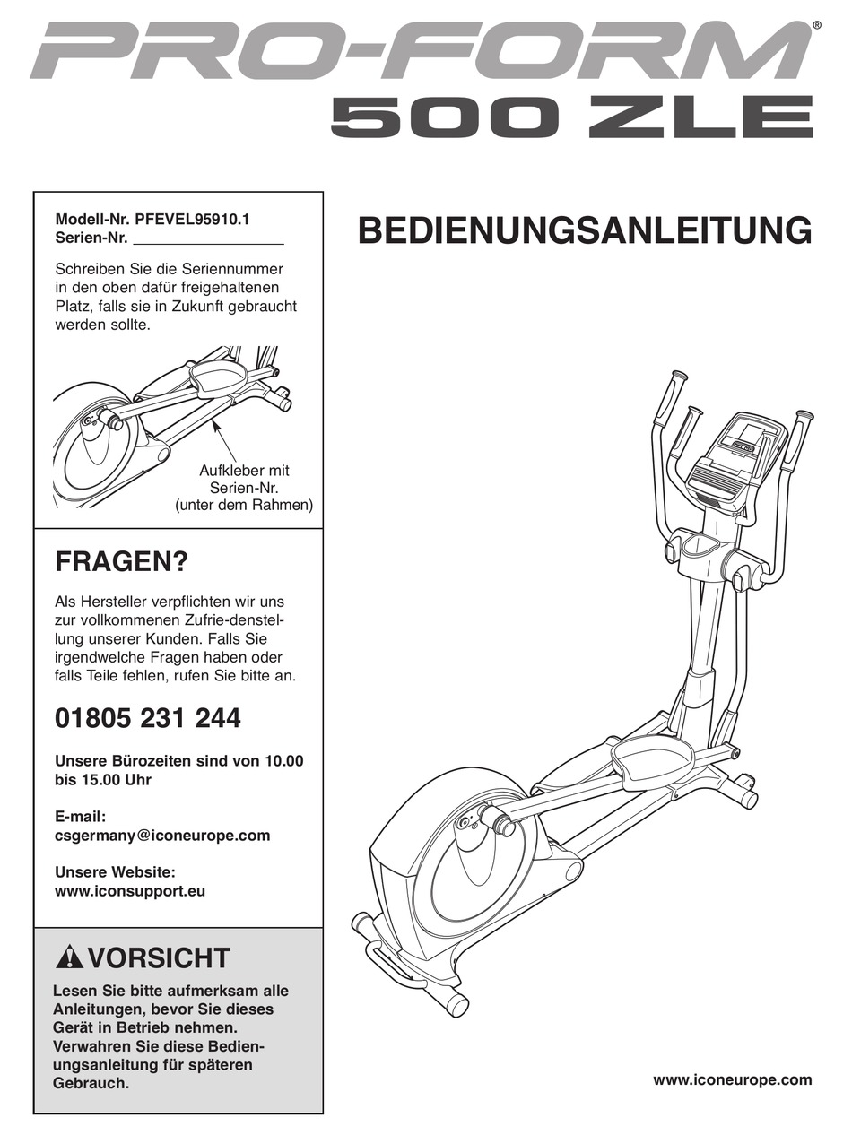 PROFORM 500 ZLE ELLIPTICAL BEDIENUNGSANLEITUNG Pdf Download | ManualsLib