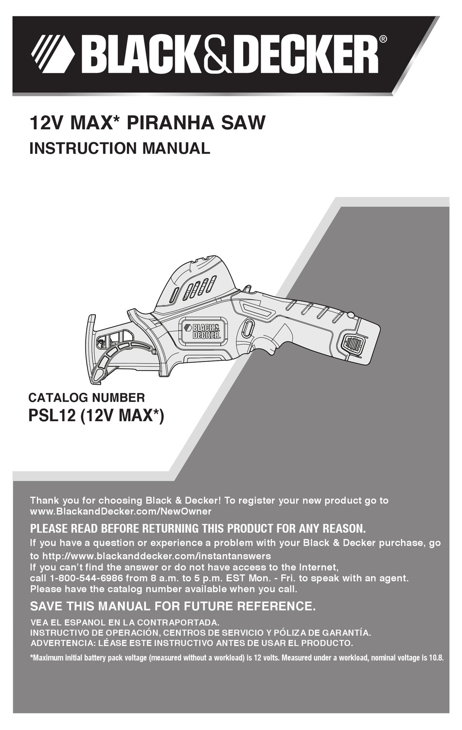 BLACK DECKER PSL12 INSTRUCTION MANUAL Pdf Download ManualsLib