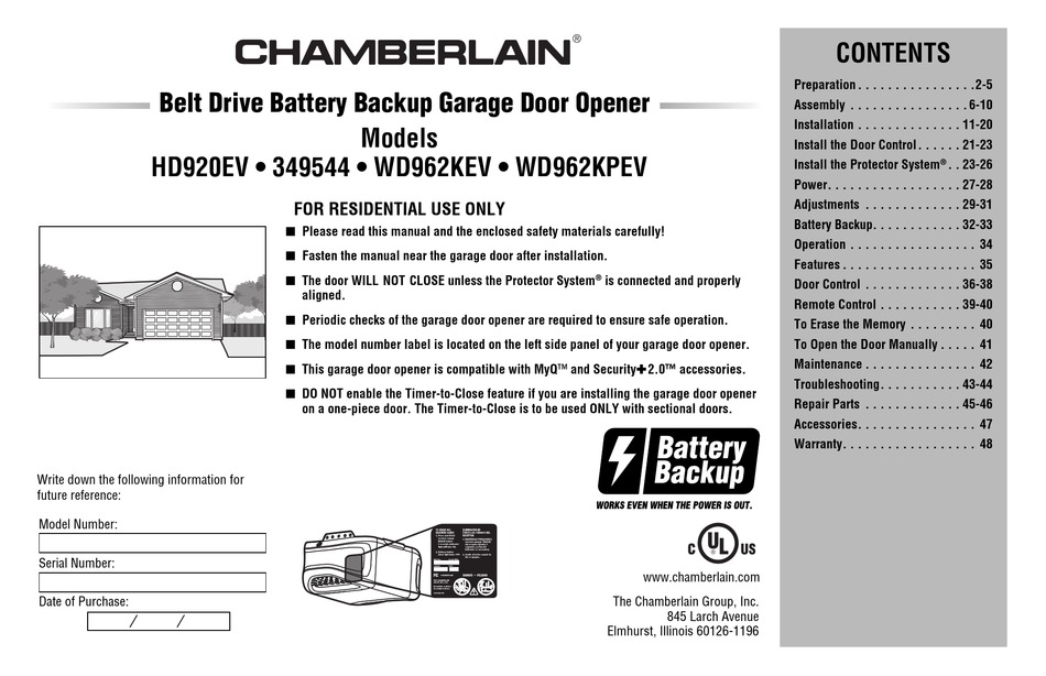 CHAMBERLAIN HD920EV MANUAL Pdf Download | ManualsLib