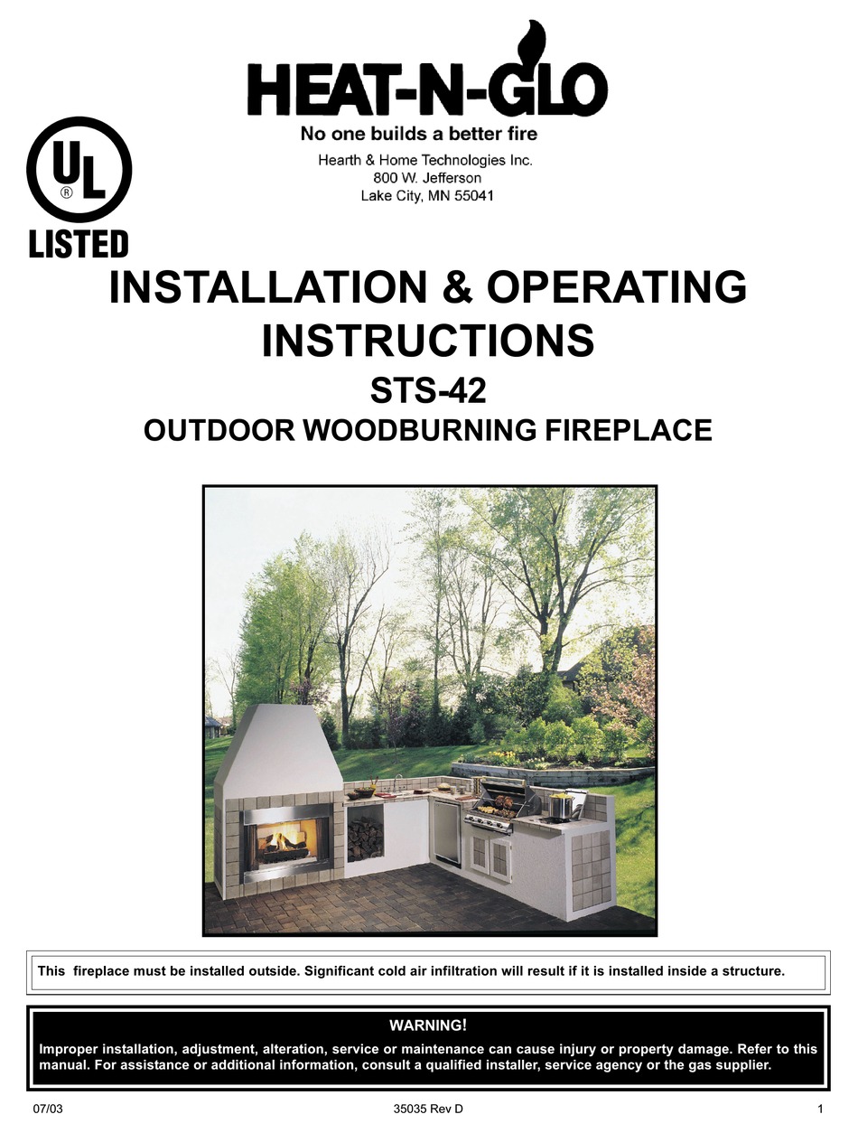 HEAT & GLO STS42 INSTALLATION & OPERATING INSTRUCTIONS MANUAL Pdf