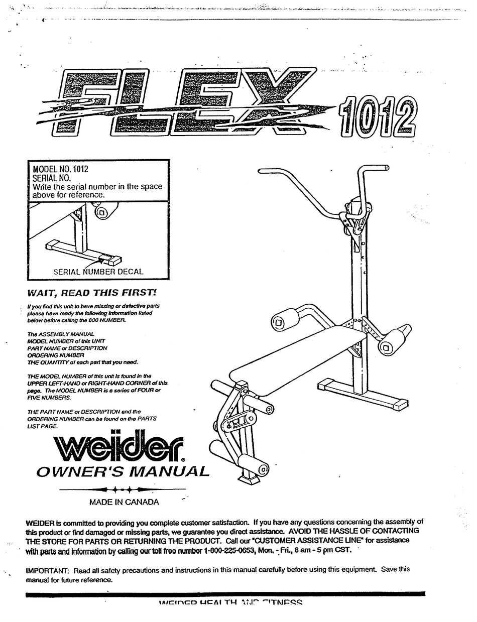 WEIDER 1012 FLEX HOME GYM MANUAL Pdf Download ManualsLib