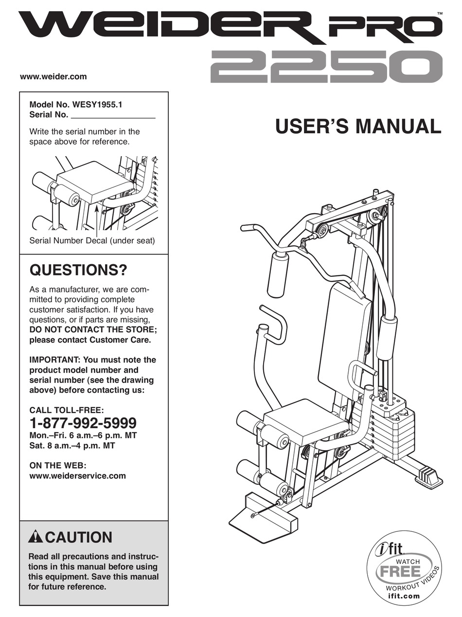 WEIDER 1200 MANUAL Pdf Download ManualsLib