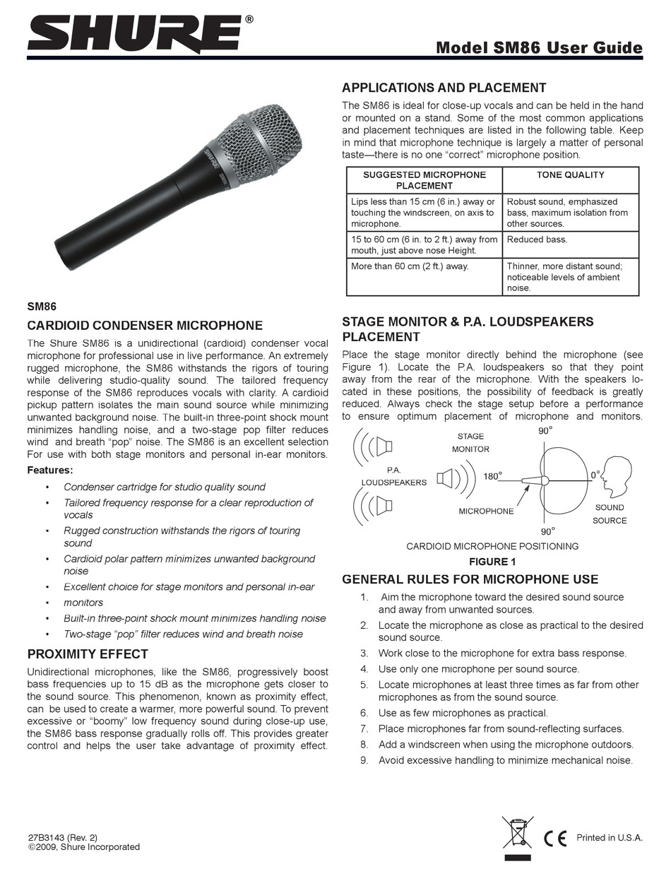 SHURE SM86 USER MANUAL Pdf Download ManualsLib