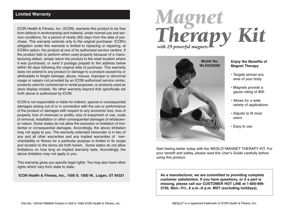 WESLO 8 PC THERAPY MANUAL Pdf Download ManualsLib