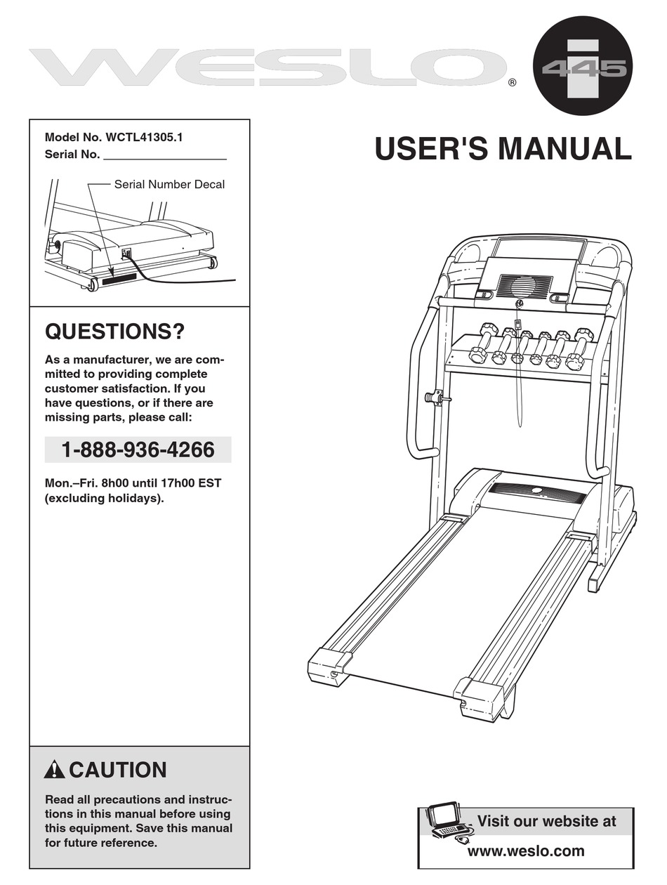 Weslo 445i Treadmill User Manual Pdf Download Manualslib