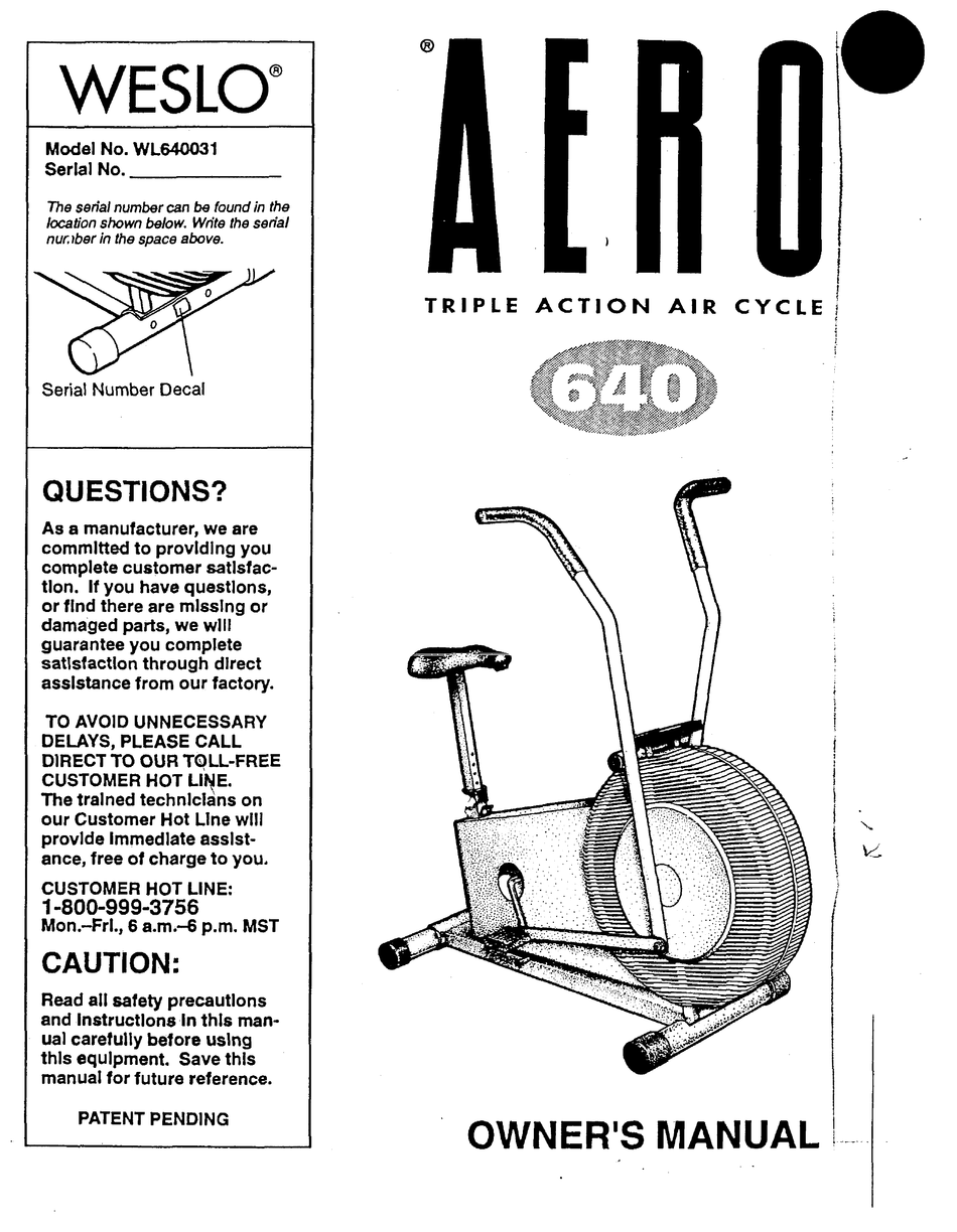 WESLO AERO 640 FAN BIKE MANUAL Pdf Download ManualsLib