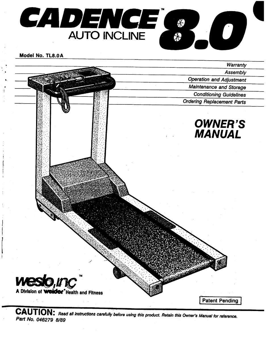 Weslo cadence best sale 78e treadmill manual