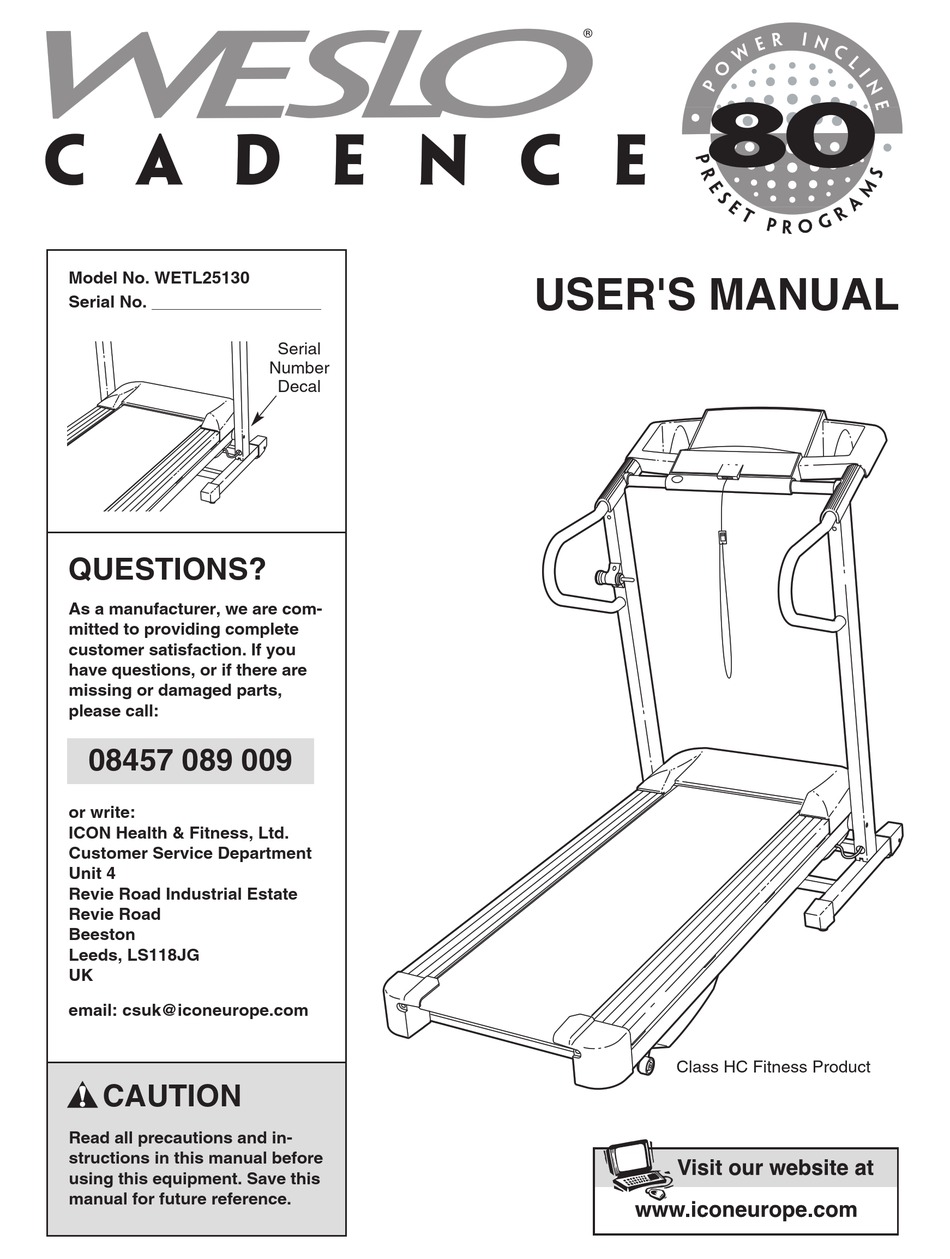 Weslo cadence 2024 treadmill manual