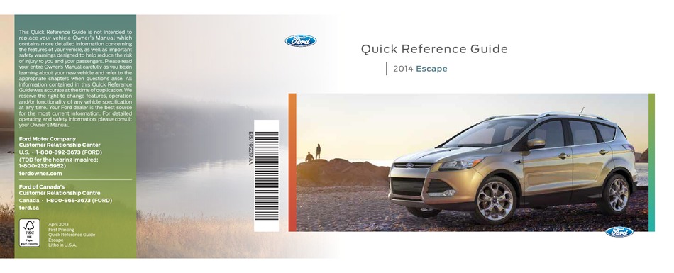 FORD ESCAPE QUICK REFERENCE MANUAL Pdf Download | ManualsLib