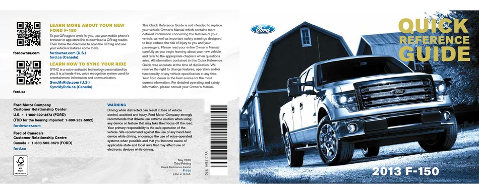 FORD F-150 QUICK REFERENCE MANUAL Pdf Download | ManualsLib