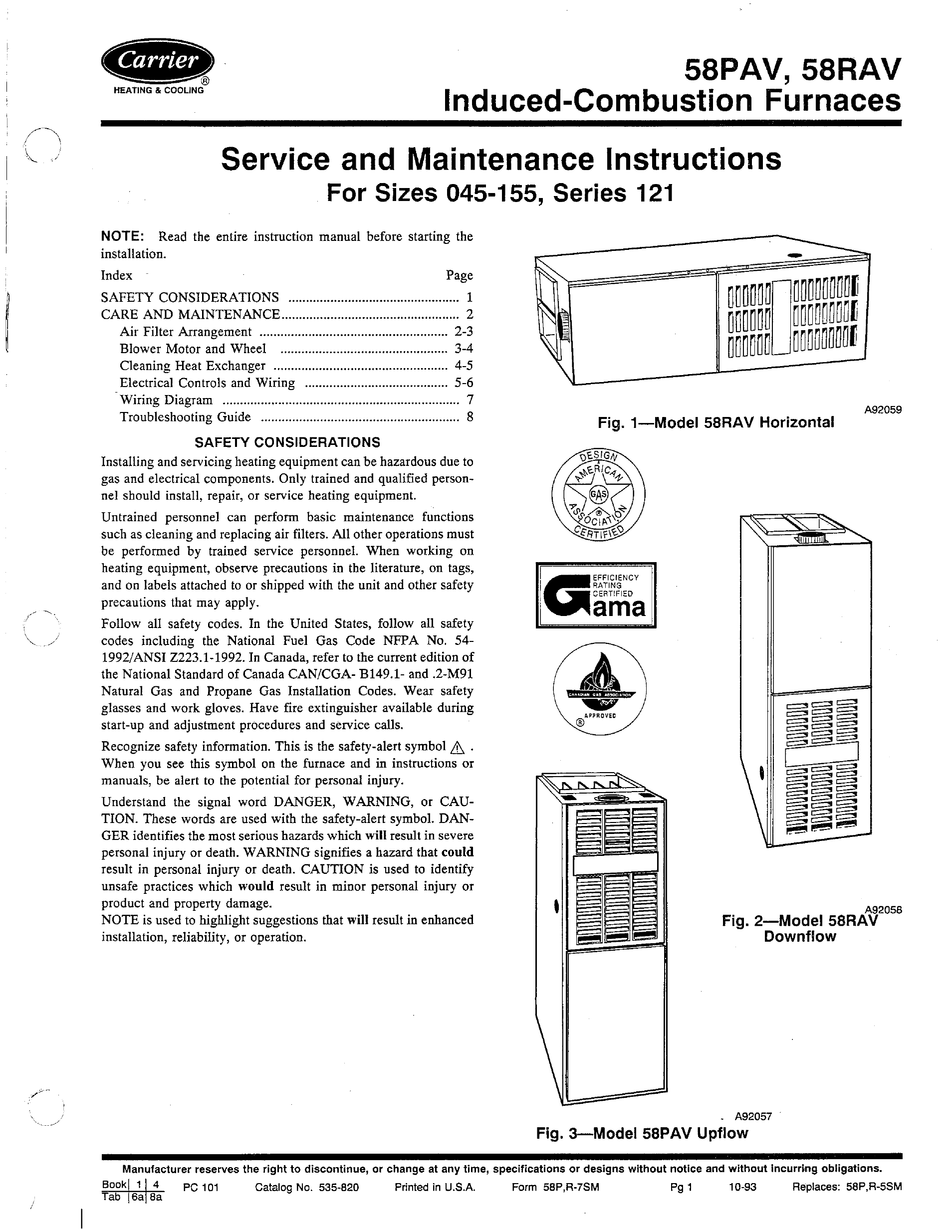 CARRIER 58PAV SERVICE AND MAINTENANCE INSTRUCTION Pdf Download | ManualsLib
