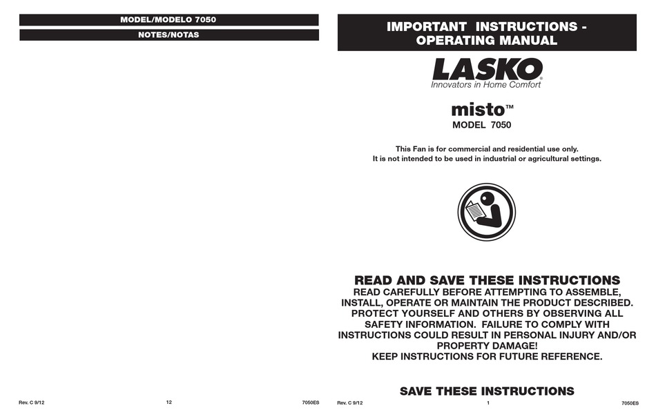 LASKO 7050 OPERATION MANUAL Pdf 