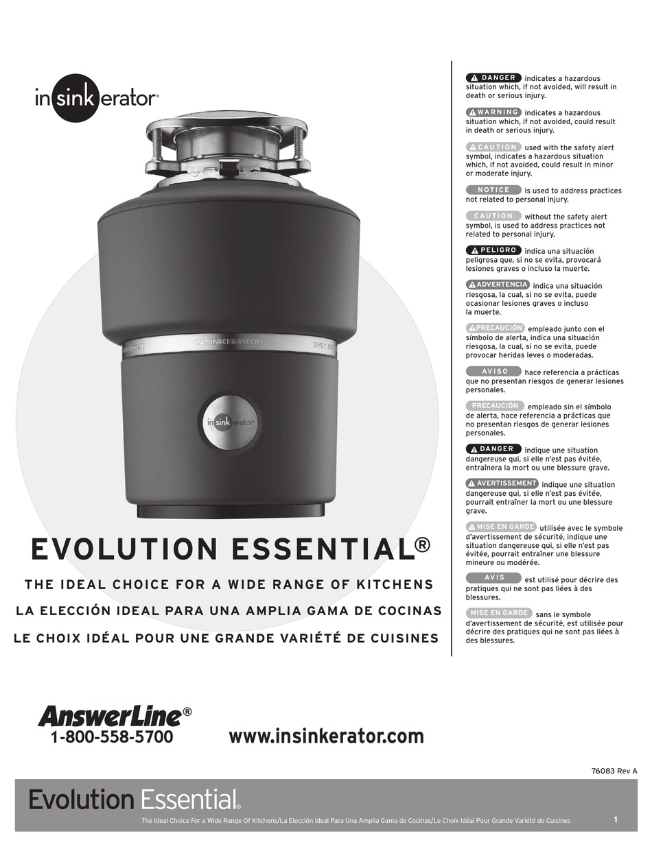 INSINKERATOR EVOLUTION ESSENTIAL OWNER'S MANUAL Pdf Download | ManualsLib