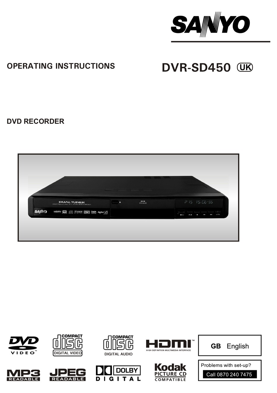 SANYO DVRSD450 OPERATING INSTRUCTIONS MANUAL Pdf Download ManualsLib