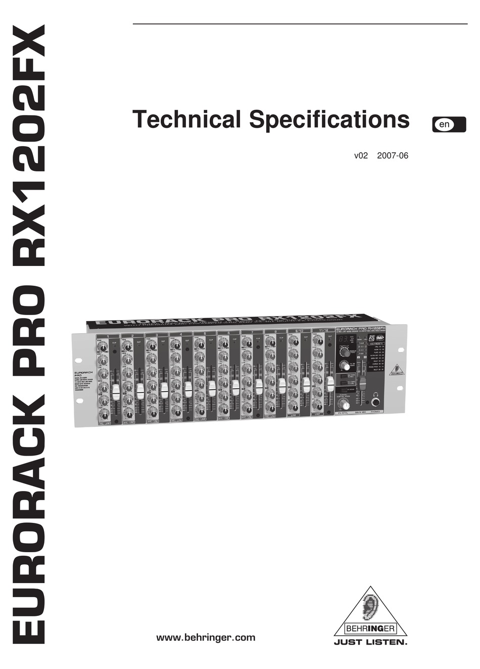 BEHRINGER EURORACK PRO RX1202FX TECHNICAL SPECIFICATIONS Pdf Download
