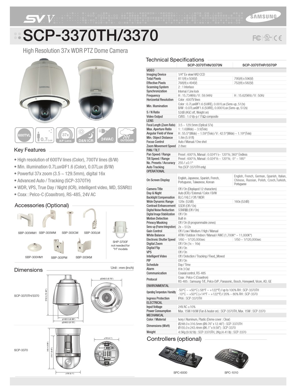 Samsung Techwin SCP-3120VH Data Sheet