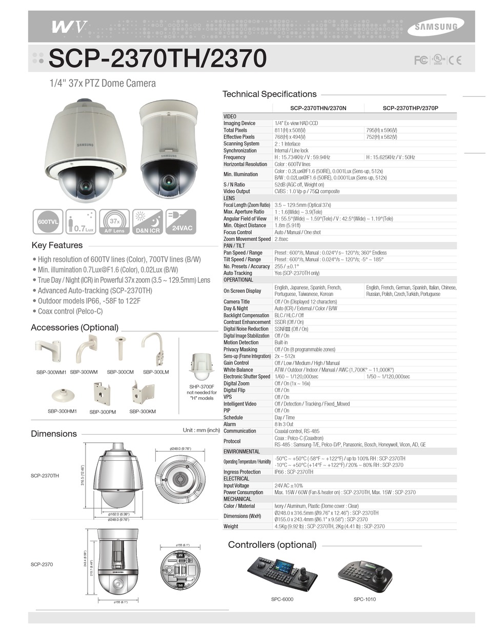 Samsung Techwin SCP-2370RH Data Sheet