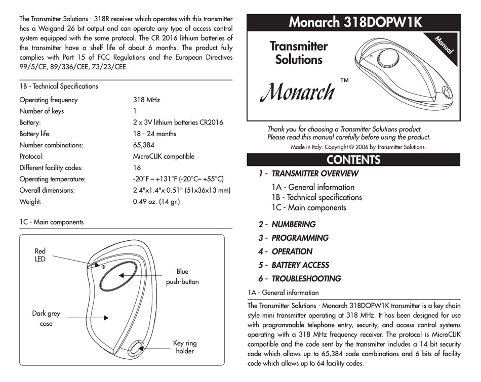 TRANSMITTER SOLUTIONS MONARCH 318DOPW1K MANUAL Pdf Download ManualsLib