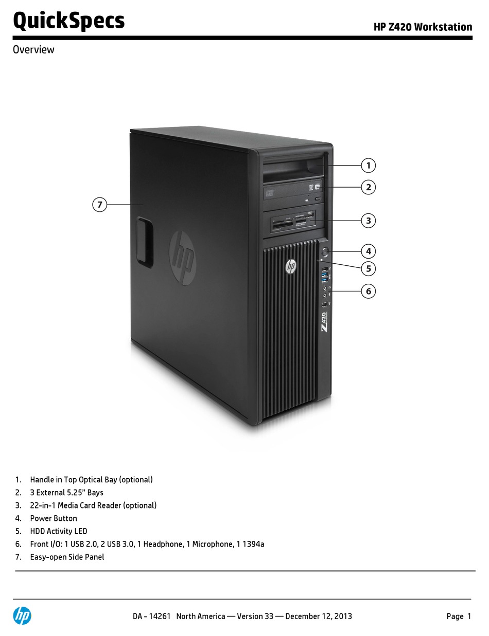 HP Z420 SPECIFICATION Pdf Download | ManualsLib