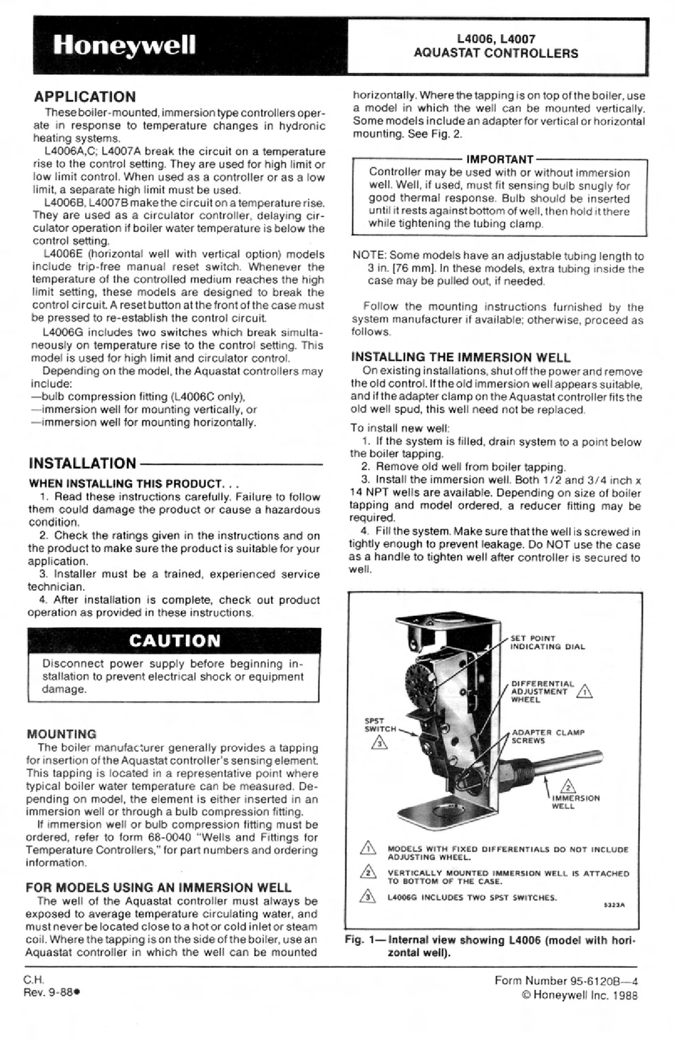 Honeywell L4006 Installation And Operation Manual Pdf Download Manualslib