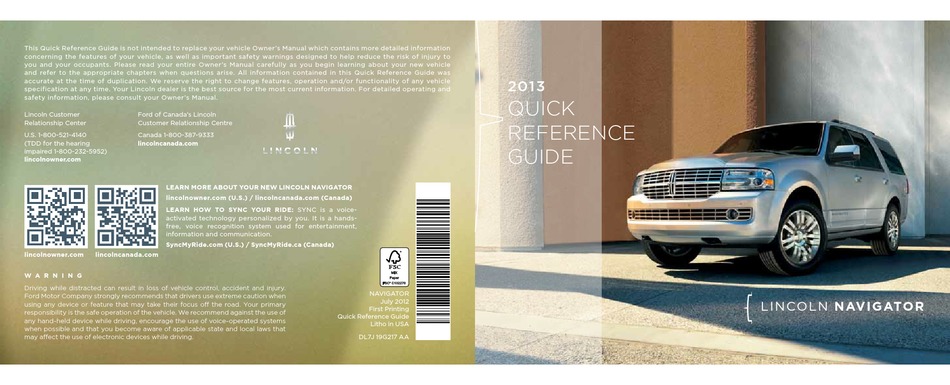 LINCOLN NAVIGATOR QUICK REFERENCE MANUAL Pdf Download | ManualsLib