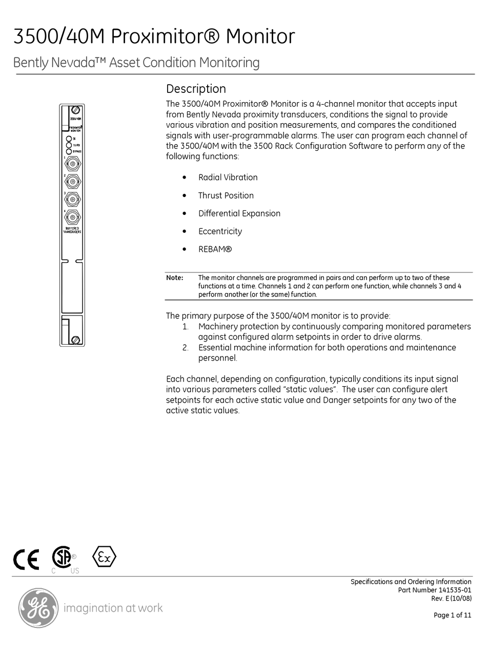 GE 3500/40M SPECIFICATIONS Pdf Download | ManualsLib