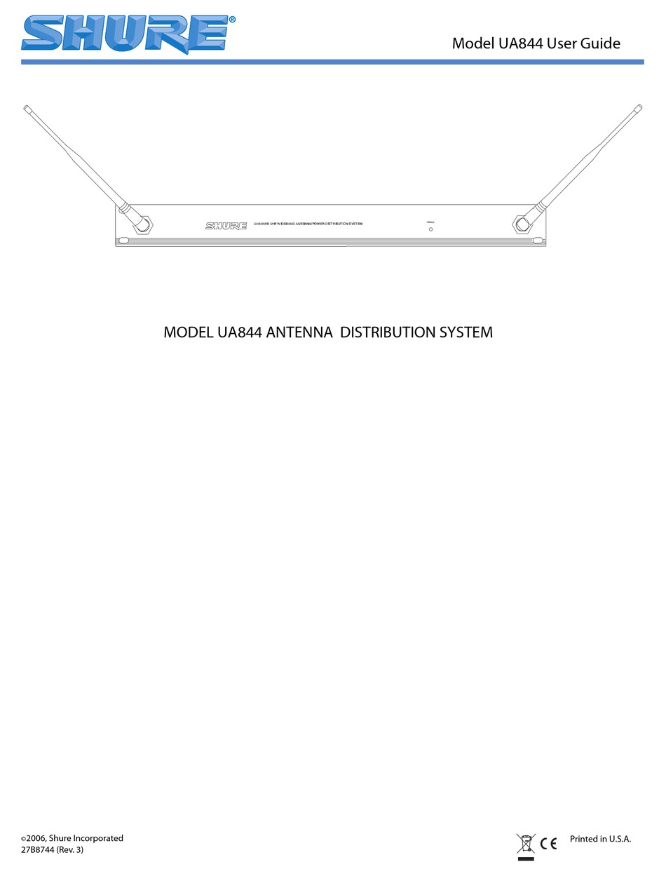 SHURE UA844 USER MANUAL Pdf Download ManualsLib