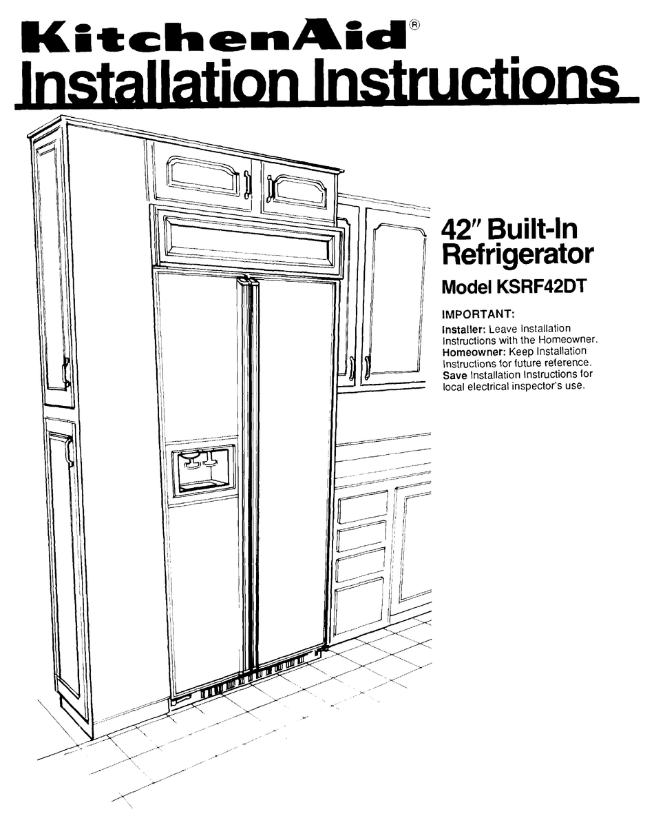 Kitchenaid Ksrf42dt Installation Instructions Manual Pdf Download Manualslib