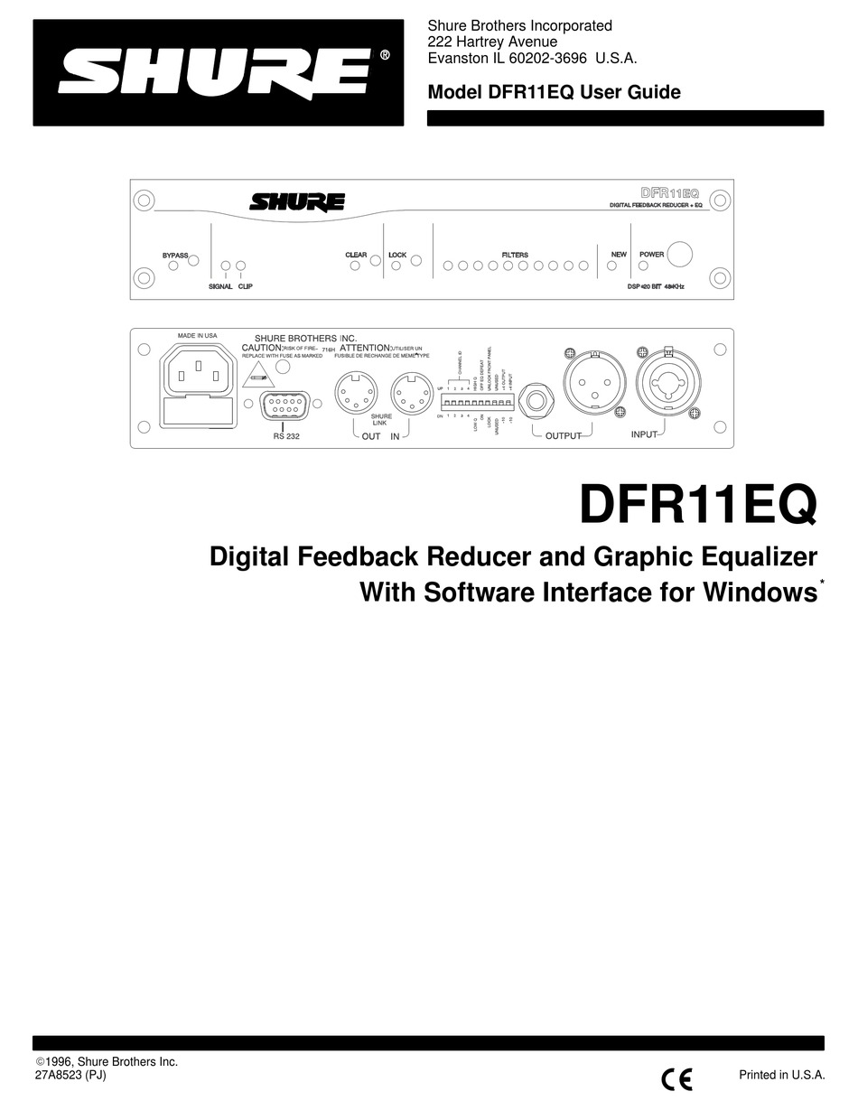 SHURE DFR11EQ USER MANUAL Pdf Download | ManualsLib