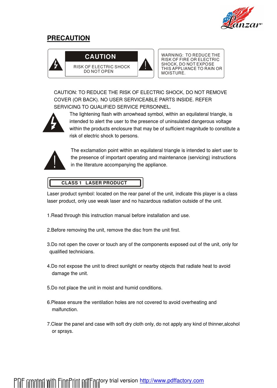 LANZAR SDINBT75 USER MANUAL Pdf Download | ManualsLib