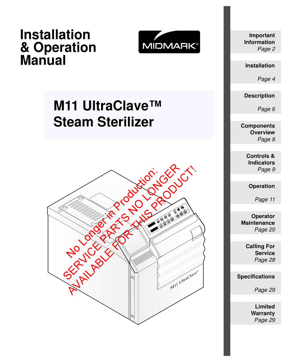MIDMARK ULTRACLAVE M11 INSTALLATION & OPERATION MANUAL Pdf Download