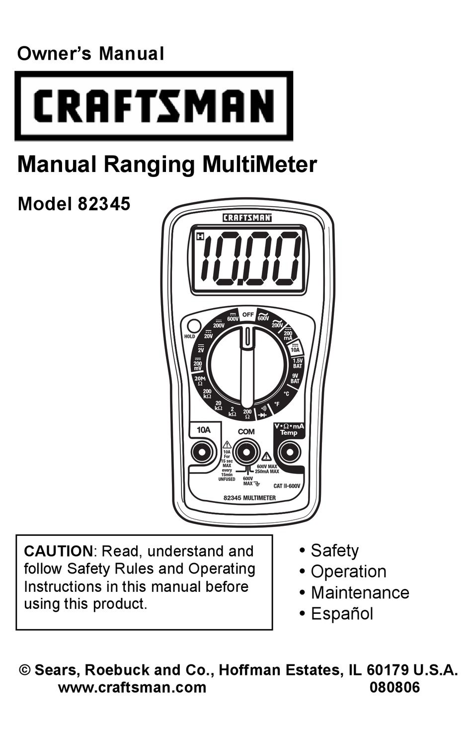 CRAFTSMAN 82345 OWNER'S MANUAL Pdf Download | ManualsLib