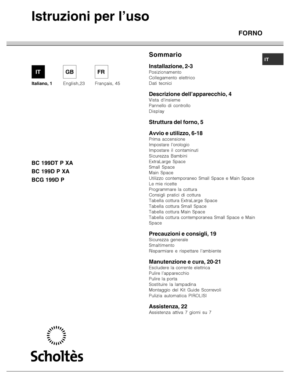Pulizia Automatica Pirolisi - SCHOLTES BC 199DT P XA Operating Instructions  Manual [Page 21] | ManualsLib