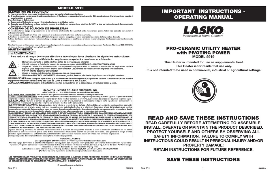 LASKO 5919 OPERATING MANUAL Pdf Download | ManualsLib