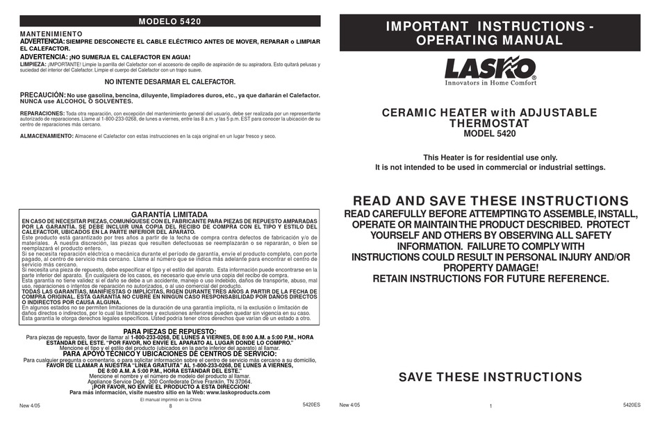 LASKO 5420 OPERATING MANUAL Pdf Download | ManualsLib