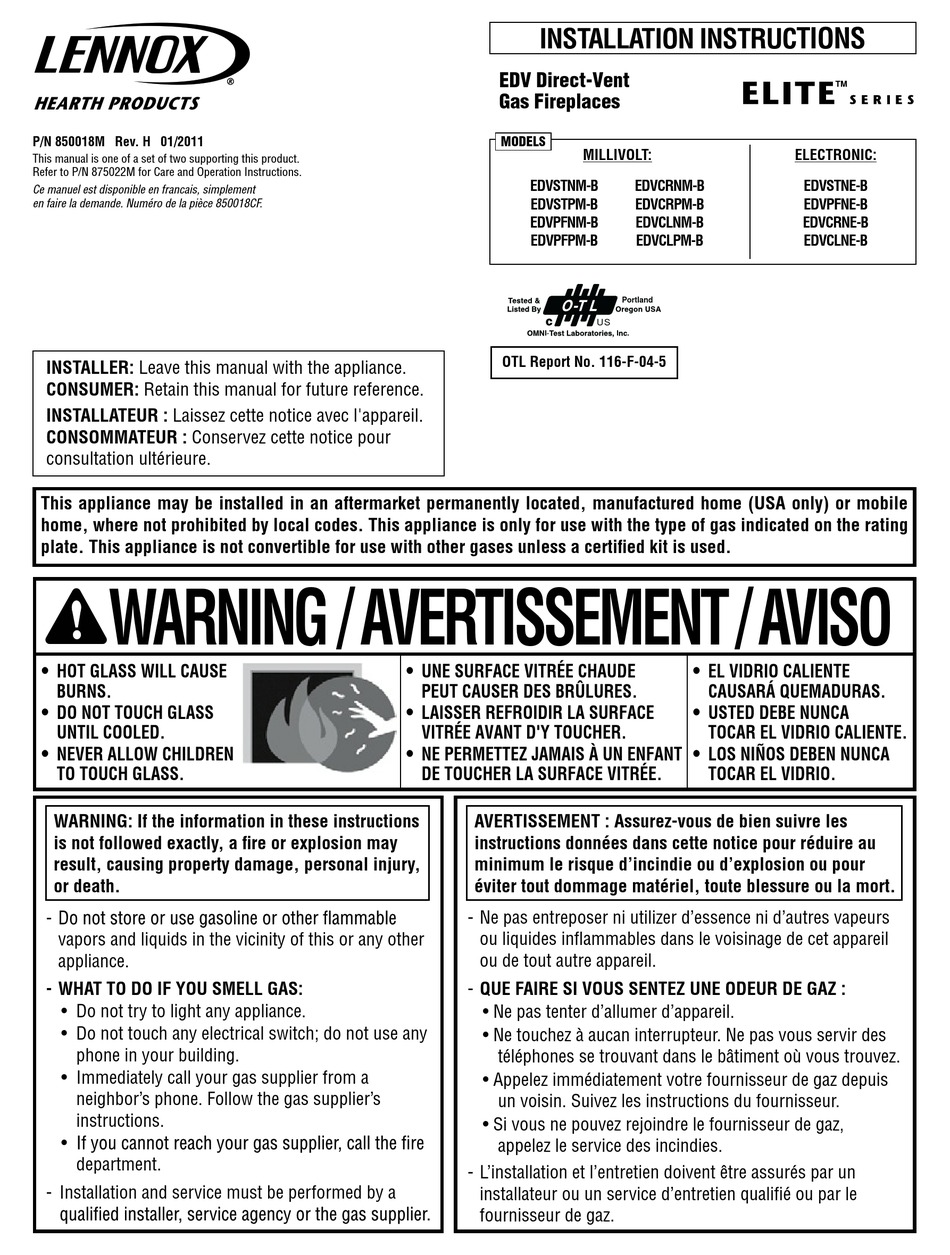 LENNOX EDVSTNM-B INSTALLATION INSTRUCTIONS MANUAL Pdf Download | ManualsLib