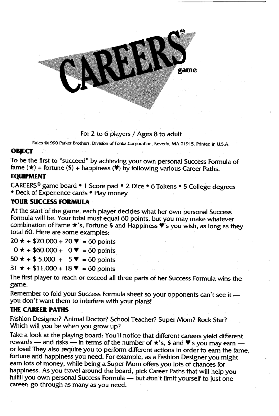 PARKER BROTHERS CAREERS INSTRUCTIONS Pdf Download ManualsLib