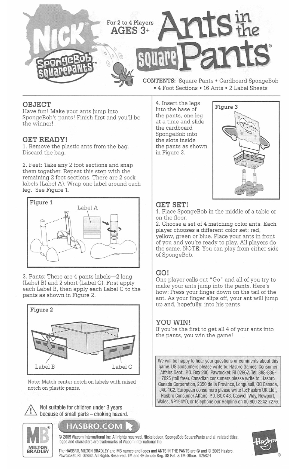 MILTON BRADLEY ANTS IN THE SQUARE PANTS INSTRUCTIONS Pdf Download
