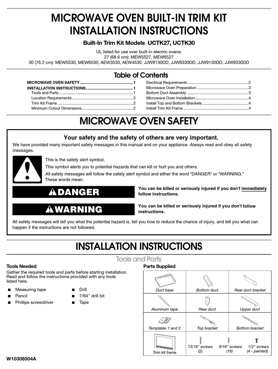 JENNAIR TRIM KIT INSTALLATION INSTRUCTIONS Pdf Download ManualsLib
