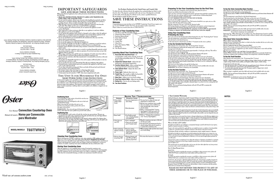 User manual Oster TSSTTVFDMAF (English - 23 pages)